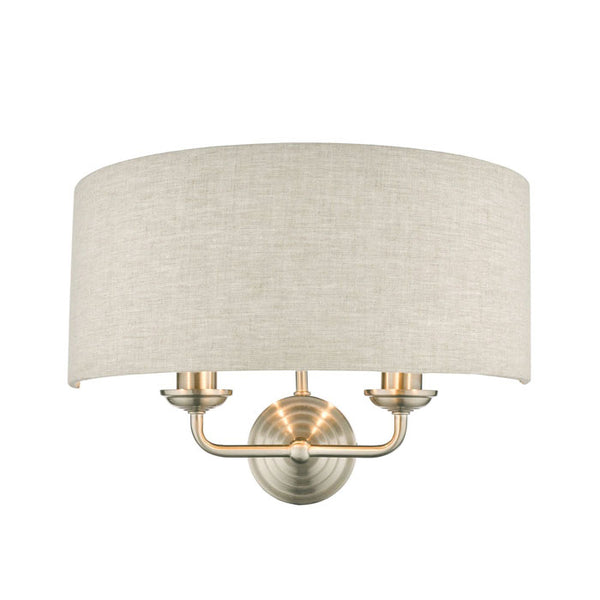 Laura Ashley Sorrento Brushed Chrome 2 Light Wall Light with Natural Shade LA3727712-Q