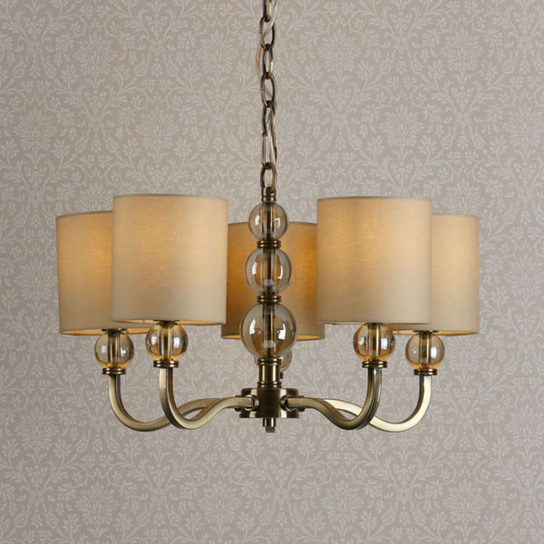 Laura Ashley Selby 5-Light Chandelier Antique Brass Amber Glass With S —  Barrett Castle Lighting