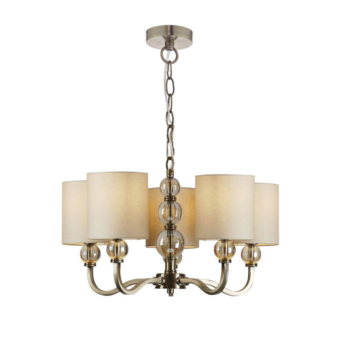 Laura Ashley Selby 5-Light Chandelier Antique Brass Amber Glass With Shades LA3730913-Q
