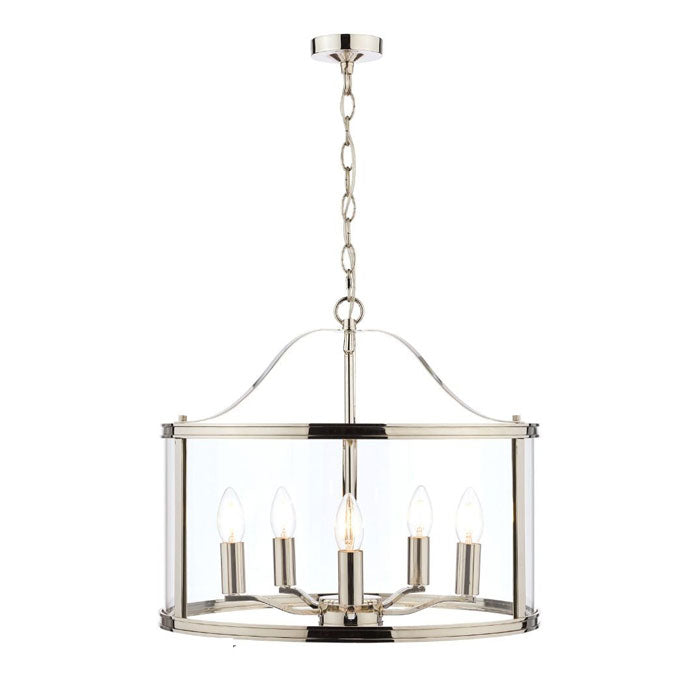 Laura Ashley Harrington 5-Light Pendant Polished Nickel Glass LA3732127-Q