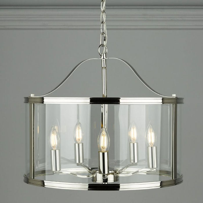 Laura Ashley Harrington 5-Light Pendant Polished Nickel Glass LA3732127-Q