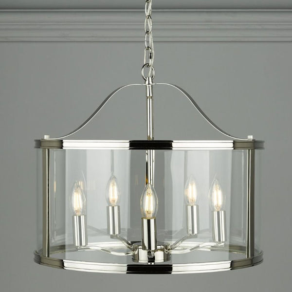 Laura Ashley Harrington 5-Light Pendant Polished Nickel Glass LA3732127-Q