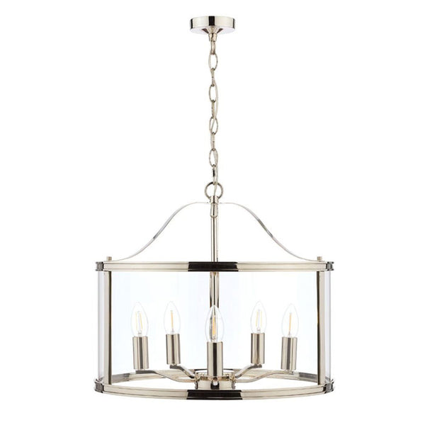 Laura Ashley Harrington 5-Light Pendant Polished Nickel Glass LA3732127-Q