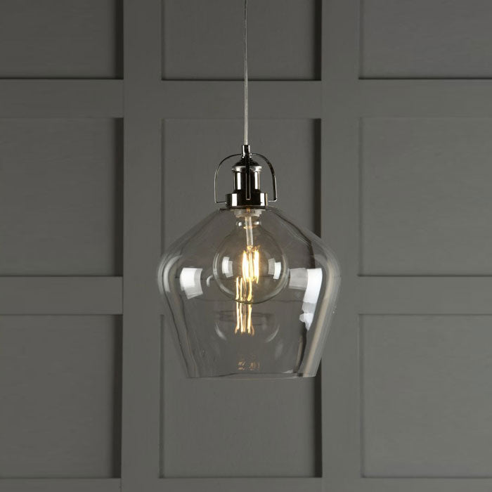 Laura Ashley Rye Clear Glass Ceiling Pendant Light in Polished Nickel LA3734719-Q