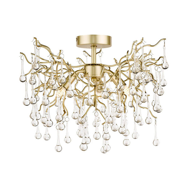 Laura Ashley Willow 3 Light Semi Flush Satin Champagne with Crystal Raindrops LA3756150-Q