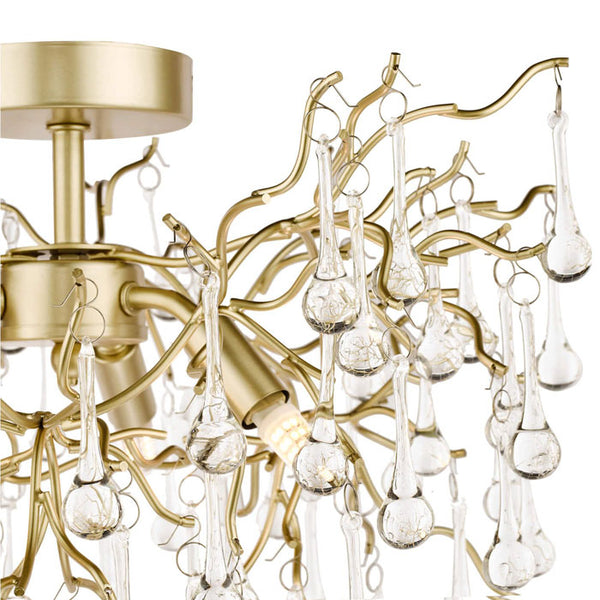 Laura Ashley Willow 3 Light Semi Flush Satin Champagne with Crystal Raindrops LA3756150-Q