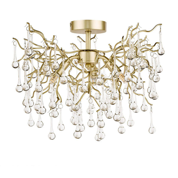 Laura Ashley Willow 3 Light Semi Flush Satin Champagne with Crystal Raindrops LA3756150-Q