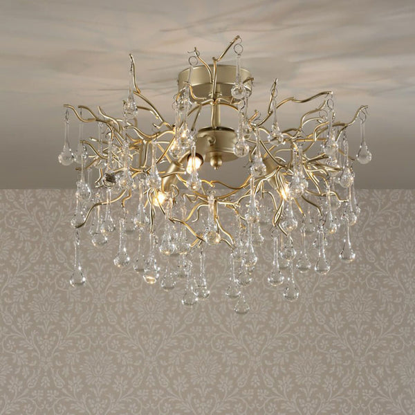 Laura Ashley Willow 3 Light Semi Flush Satin Champagne with Crystal Raindrops LA3756150-Q