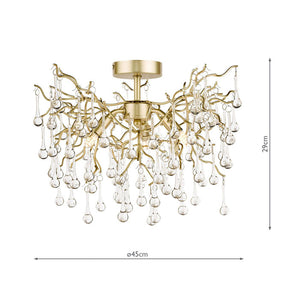 Laura Ashley Willow 3 Light Semi Flush Satin Champagne with Crystal Raindrops LA3756150-Q