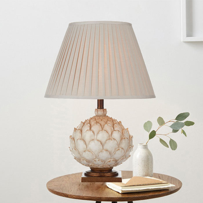 Large Artichoke Table Lamp in Distressed Cream with Shade