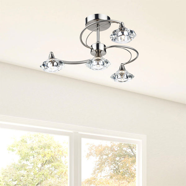 Luther 4 Light Semi Flush Satin Chrome Crystal by Dar LUT0446