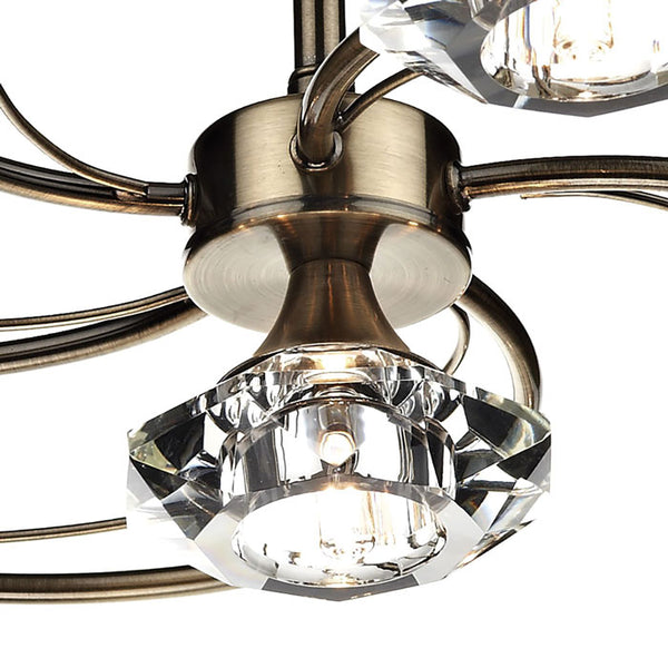 Luther 6 Light Semi Flush Antique Brass Crystal by Dar LUT0675