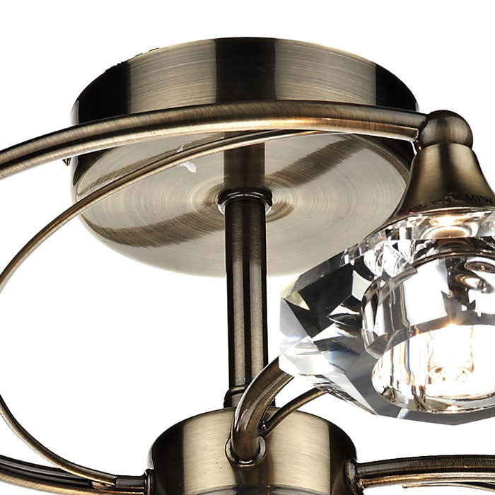 Luther 6 Light Semi Flush Antique Brass Crystal by Dar LUT0675