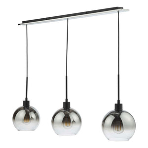 3 Light Bar Pendant in Matt Black with Ombre Smoked Glass Shades