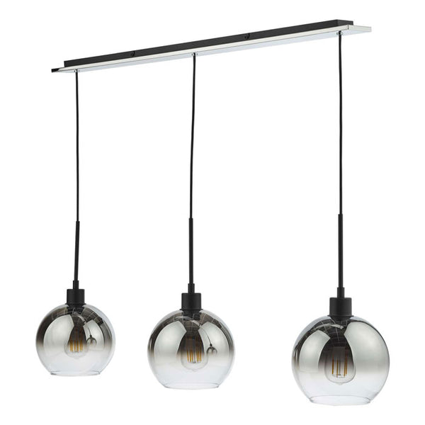3 Light Bar Pendant in Matt Black with Ombre Smoked Glass Shades