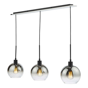 3 Light Bar Pendant in Matt Black with Ombre Smoked Glass Shades