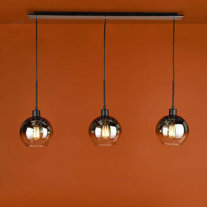 3 Light Bar Pendant in Matt Black with Ombre Smoked Glass Shades