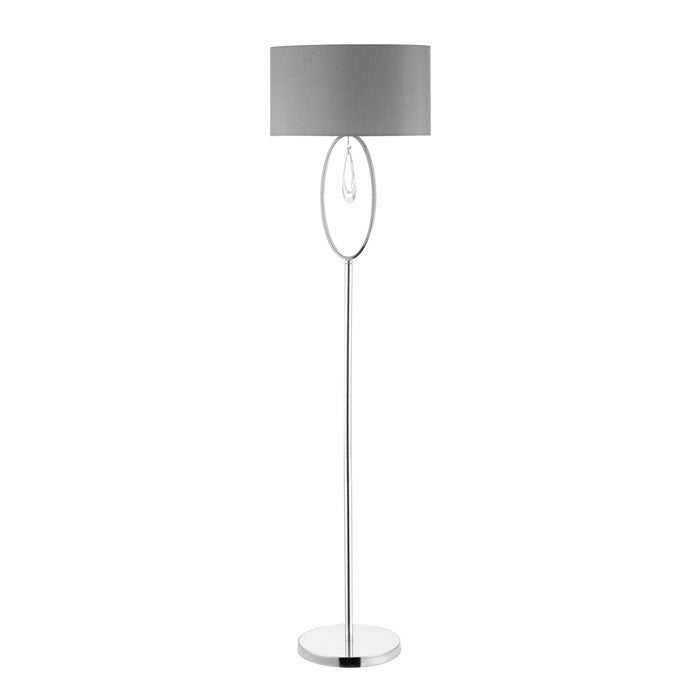 Polished Chrome and Crystal Floor Lamp with Oval Shade