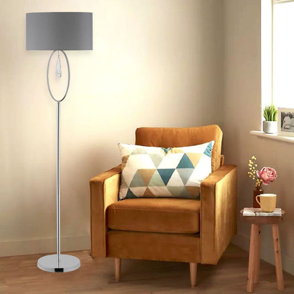 Polished Chrome and Crystal Floor Lamp with Oval Shade