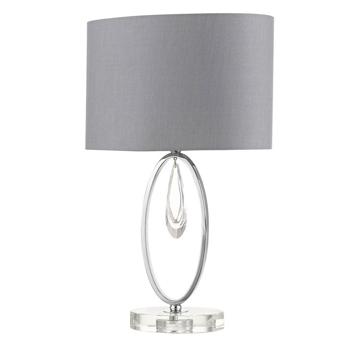 Polished Chrome Table Lamp with Crystal Droplet and Oval Shade