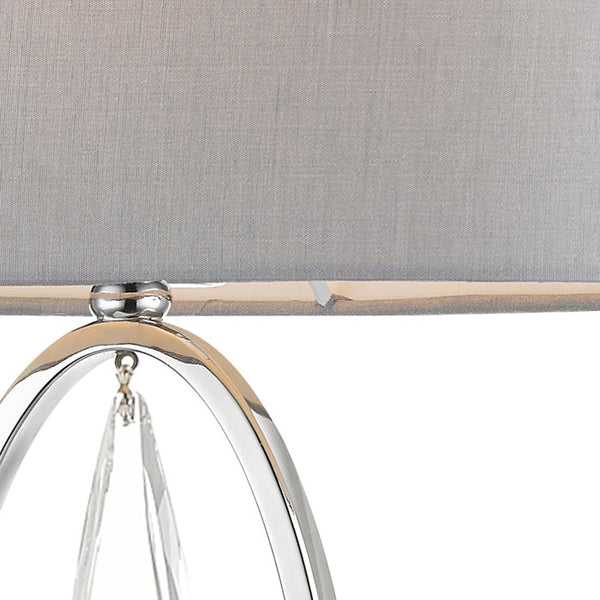 Polished Chrome Table Lamp with Crystal Droplet and Oval Shade