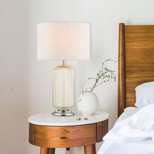 Vintage Ribbed Glass Table Lamp with Amber Shade