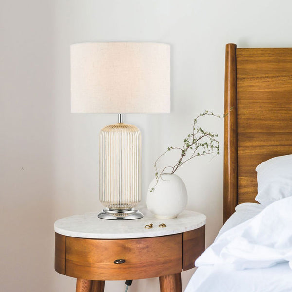Vintage Ribbed Glass Table Lamp with Amber Shade