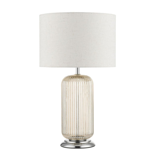 Vintage Ribbed Glass Table Lamp with Amber Shade