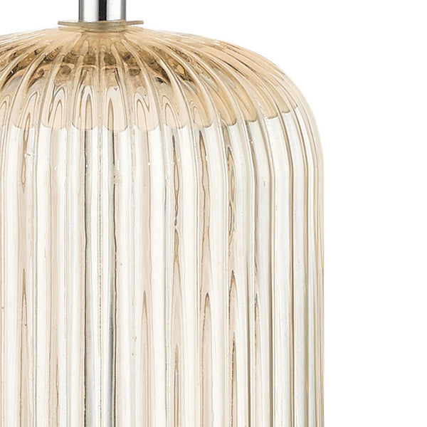 Vintage Ribbed Glass Table Lamp with Amber Shade