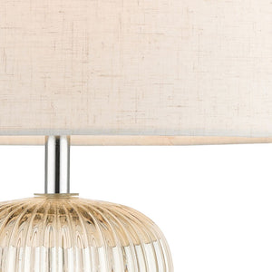 Vintage Ribbed Glass Table Lamp with Amber Shade