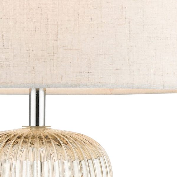 Vintage Ribbed Glass Table Lamp with Amber Shade
