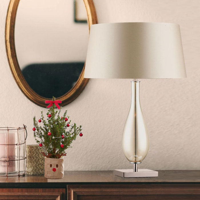 Amber Glass Table Lamp with Golden Shade