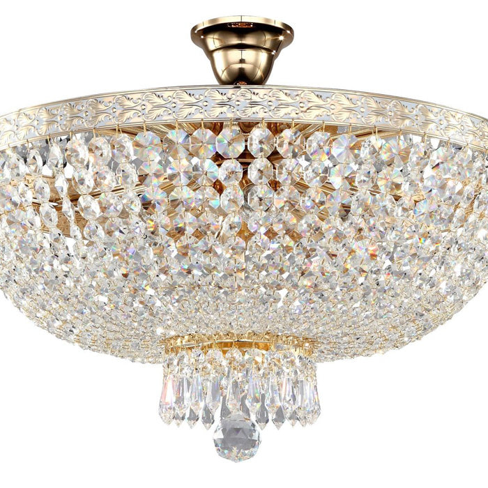 Semi Flush 6-Light Gold and Crystal Effect Ceiling Chandelier