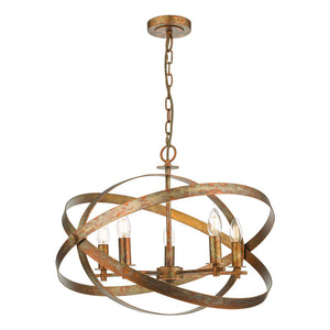 Nitya 5 Light Mottled Copper Pendant by Dar NIT0564