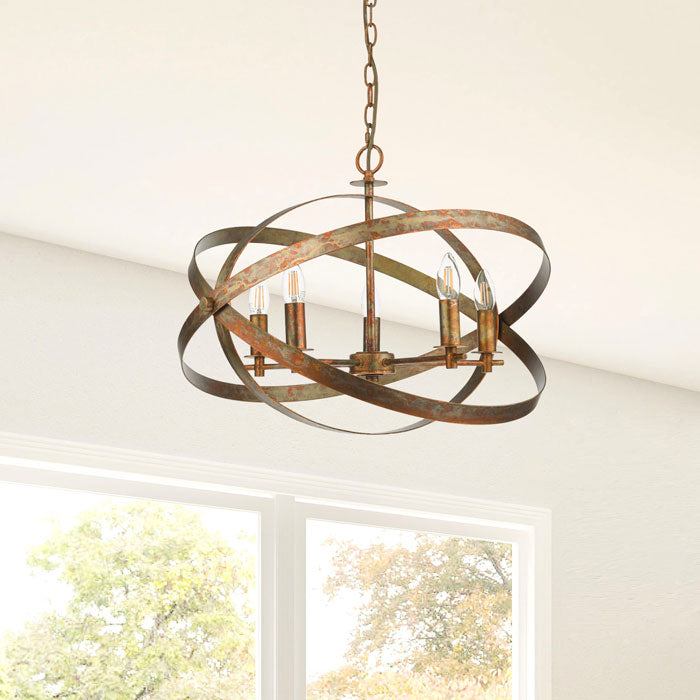 Nitya 5 Light Mottled Copper Pendant by Dar NIT0564