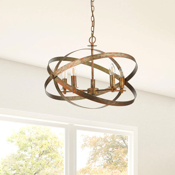 Nitya 5 Light Mottled Copper Pendant by Dar NIT0564