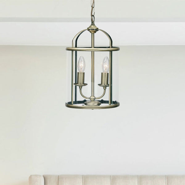 Fern 2 Light Lantern, Antique Brass Finish by Oaks Lighting 351/2AB