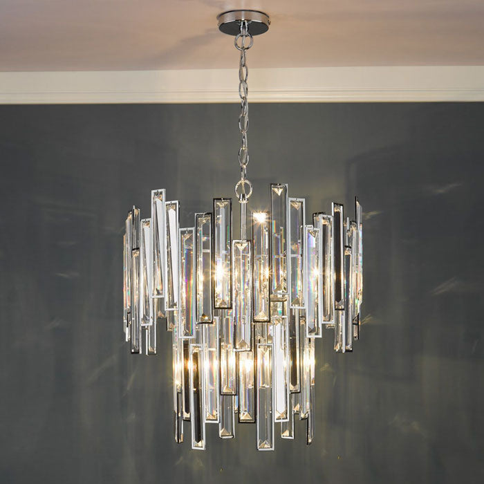 6-Light Polished Chrome Pendant with Two Tiers of Clear Crystals