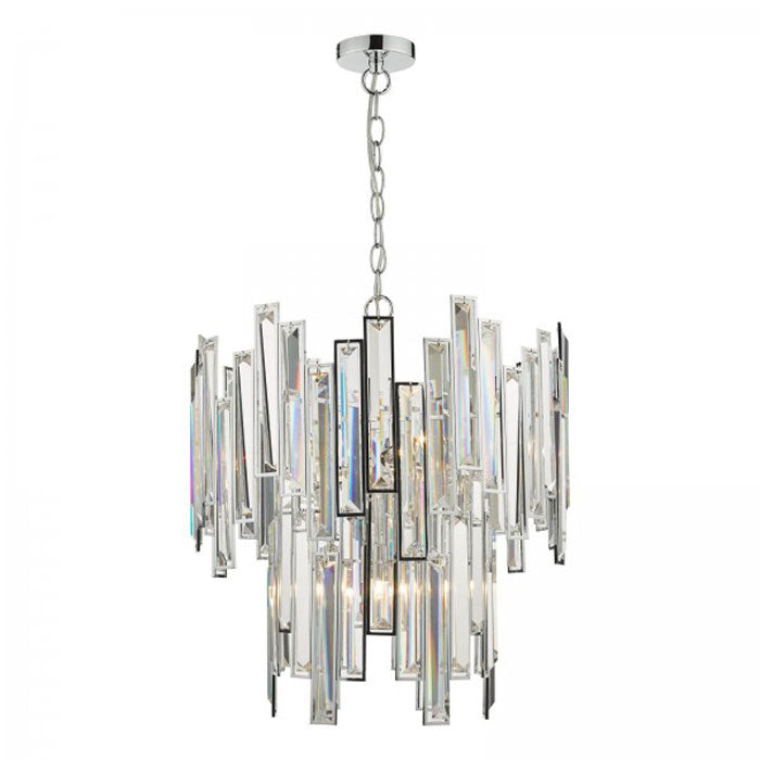 6-Light Polished Chrome Pendant with Two Tiers of Clear Crystals