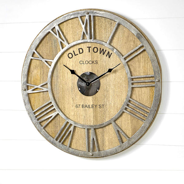 Pacific Lifestyle Raw Nickel & Mango Wood Round Wall Clock