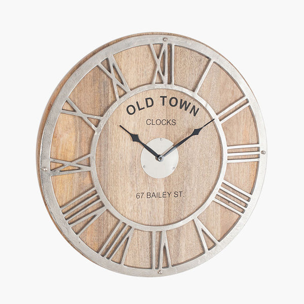 Pacific Lifestyle Raw Nickel & Mango Wood Round Wall Clock