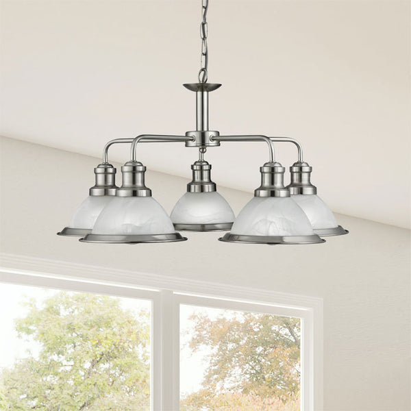 Searchlight Lighting 1595-5SS Bistro 5 Light Ceiling Pendant In Satin Silver Finish