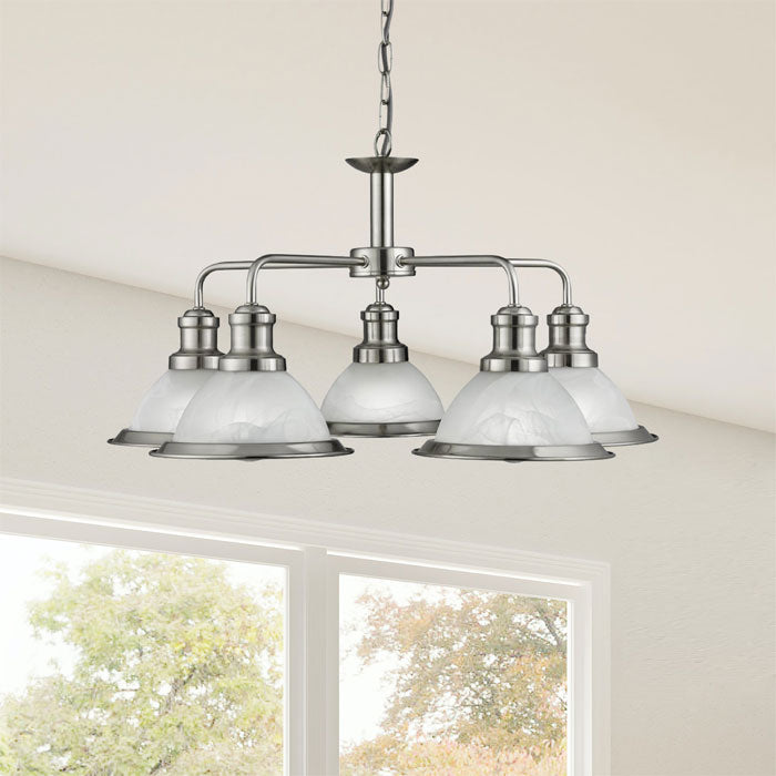 Searchlight Lighting 1595-5SS Bistro 5 Light Ceiling Pendant In Satin Silver Finish