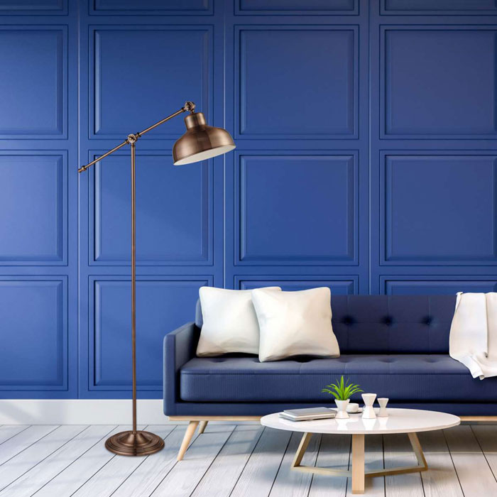 Large Adjustable Industrial Style Copper Floor Lamp