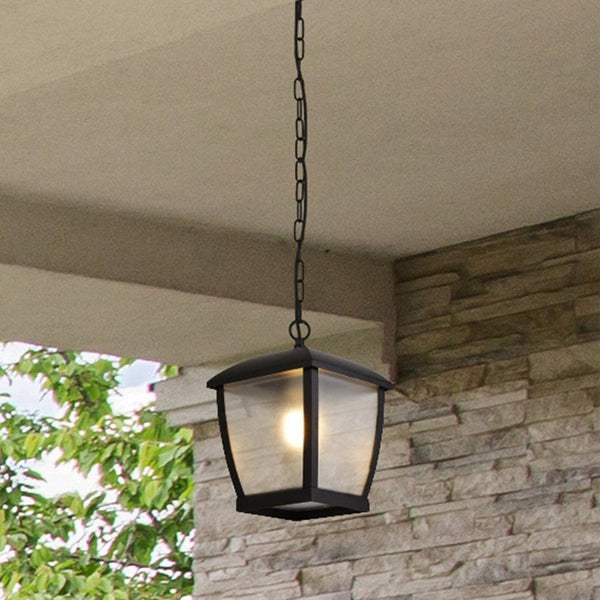 Black Outdoor Pendant with Clear Frosted Acrylic Panels