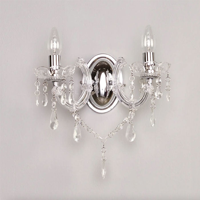 Luxury 2-Light Wall Light in Chrome and Clear Crystal