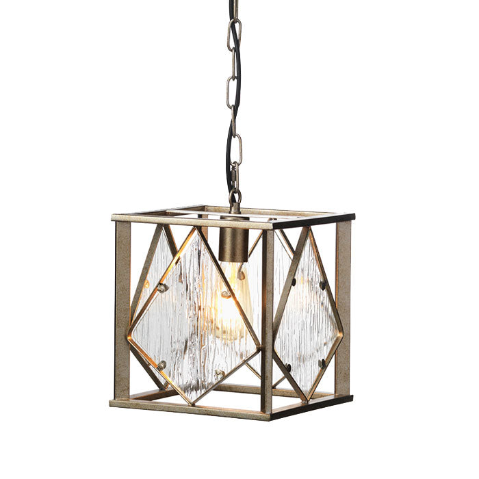 Single Pendant Light in Antique Silver Finish with Rain Effect Mottled Glass