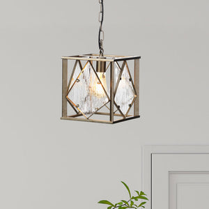 Single Pendant Light in Antique Silver Finish with Rain Effect Mottled Glass