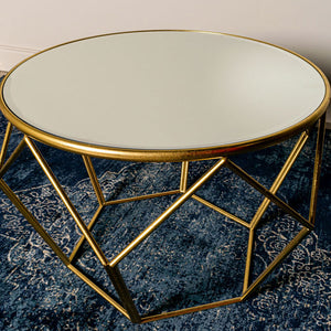 Geometric Gold Framed End Table with Mirrored Top