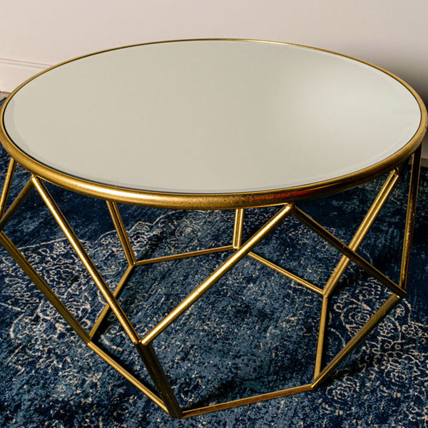 Geometric Gold Framed End Table with Mirrored Top